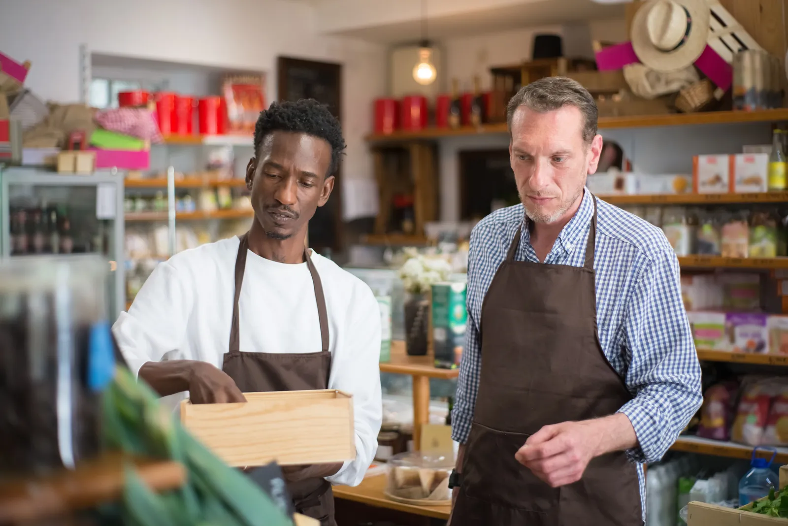 Twee medewerkers in een winkel